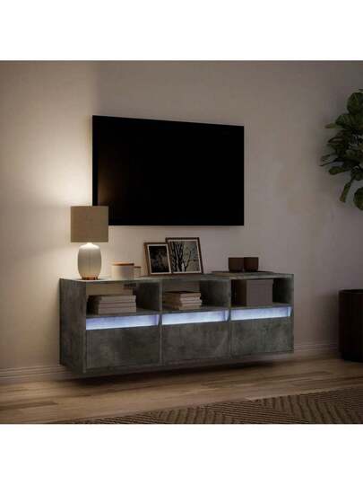 VidaXL TV Wand Unit LED Lighting 130x31x45 Cm Concrete Grijs view 5