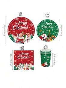 10 piezas/20 piezas/50 piezas/Set, Platos, Tazas y Servilletas de Navidad Alegre - Juego de Vajilla Navideña Redonda Invernal Adorable, Platos, Tazas y Servilletas de Papel Desechables de 7 pulgadas y 9 pulgadas, Tenedores para Suministros de Fiesta de Navidad, Decoración de Mesa - Multicolor - Ver 5