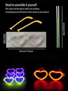 نظارات بشكل قلب مضيئة، عصا حفلات مضيئة، لعبة مضيئة يمكن أن تستمر في إصدار الضوء لمدة 10 إلى 12 ساعة في الظلام، مناسبة للحفلات والبارات والنوادي الليلية وأعياد الميلاد والتجمعات الفردية للديكور، لوازم حفلات مضيئة، ديكورات حفلات الزفاف، وأساسيات للمناسبات والأعياد الجديدة وديكورات رأس السنة، هدايا رأس السنة الجديدة