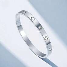 Minimalist Stylish Four-Leaf Clover Zirconia Stainless Steel Bracelet & Bangle Set For Women, Suitable For Daily Wear, Parties, Couple Dates, Gifts