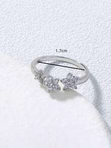 Nooxian 1 chiếc nhẫn Zirconia hình ngôi sao và hoa tối giản có thể điều chỉnh dành cho nữ - Bạc - Xem 7