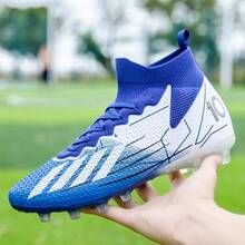 Fußball/Fußballschuhe für Herren & Damen, hochgeschnittene Spitze, geeignet für Outdoor-Rasen & Indoor, professionelle Trainingsschuhe mit rutschfesten Stollen - Blau-Weiß - Übersicht 7