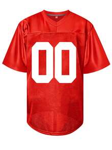 Customized Name And Number Men's Embroidered American Football Jersey New York Red V-Neck Personalized Short Sleeved Shirt Party Game Training Competition Sports Top DIY S-XXL - 紅色 - 查看 2