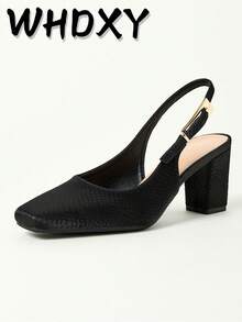 WHDXY 1 Pair Women's Square Toe Basic Slip-On High Heel Pumps, Sexy 7CM Chunky Heel Dress Shoes For Office, Flight Attendant, Formal Occasions