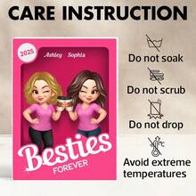 Besties Forever Pink Action Figure 3D Effect Personalized Acrylic Block, Meaningful Gift For Best Friend,Festive Calendar