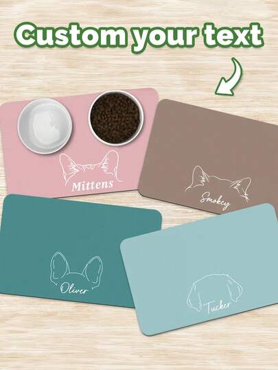 Customized Pet Placemat, Personalized Pet Dog Feeding Mat, Cute Cat Feeding Mat, Dog Ear Shaped Feeding Mat, Pet Bowl Mat, Dog Bowl Mat, Cat Feeding Mat, New Style Small Pet Gift, Various Styles And Colors Available