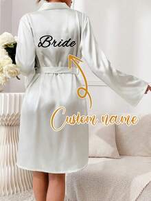 Custom Personalized Women's Alphabet Belted Bathrobe, Custom Wedding Robe For Bride Bridesmaid, Personalized Satin Robe, Custom Bridal Robe, Bridesmaid Getting Ready Robe, Wedding Party Robes, Lace Trim Robe, Custom Name Robe, Bride Robe Gift, Bridal Shower Gift, Silky Loungewear, Matching Bridesmaid Robes Silky Loungewear For Bridal Party Gift, Getting Ready Robe,New Year Glamour