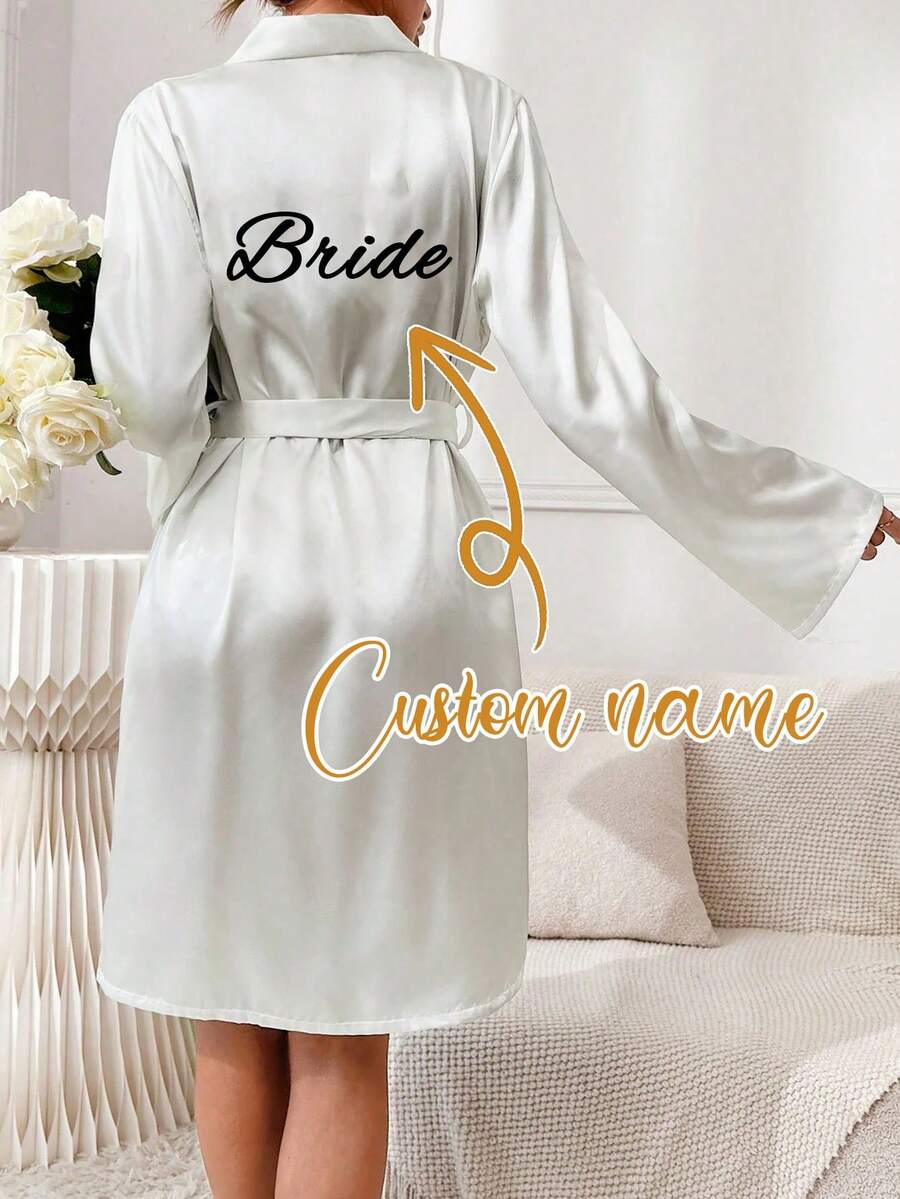 Custom Personalized Women's Alphabet Belted Bathrobe, Custom Wedding Robe For Bride Bridesmaid, Personalized Satin Robe, Custom Bridal Robe, Bridesmaid Getting Ready Robe, Wedding Party Robes, Lace Trim Robe, Custom Name Robe, Bride Robe Gift, Bridal Shower Gift, Silky Loungewear, Matching Bridesmaid Robes Silky Loungewear For Bridal Party Gift, Getting Ready Robe,New Year Glamour