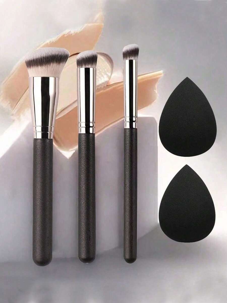 1支男女通用时尚珠光手柄柔软密实刷毛遮瑕刷，适用于遮瑕、修容、晕染粉状、膏状、液状彩妆，赠品 - 黑色 - 查看 1