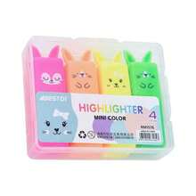6pcs Colors/Set Cute Mini Bear Style Fluorescent Pen Macaron Color Oblique Tip Marker School Office Stationery Back To School