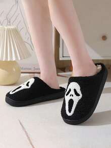 Halloween Screaming Totem Home Slippers Warm, Anti Slip, Comfortable Slippers For Men And Women Couples Indoor Slippers Embroidered Knitted - Black - View 7