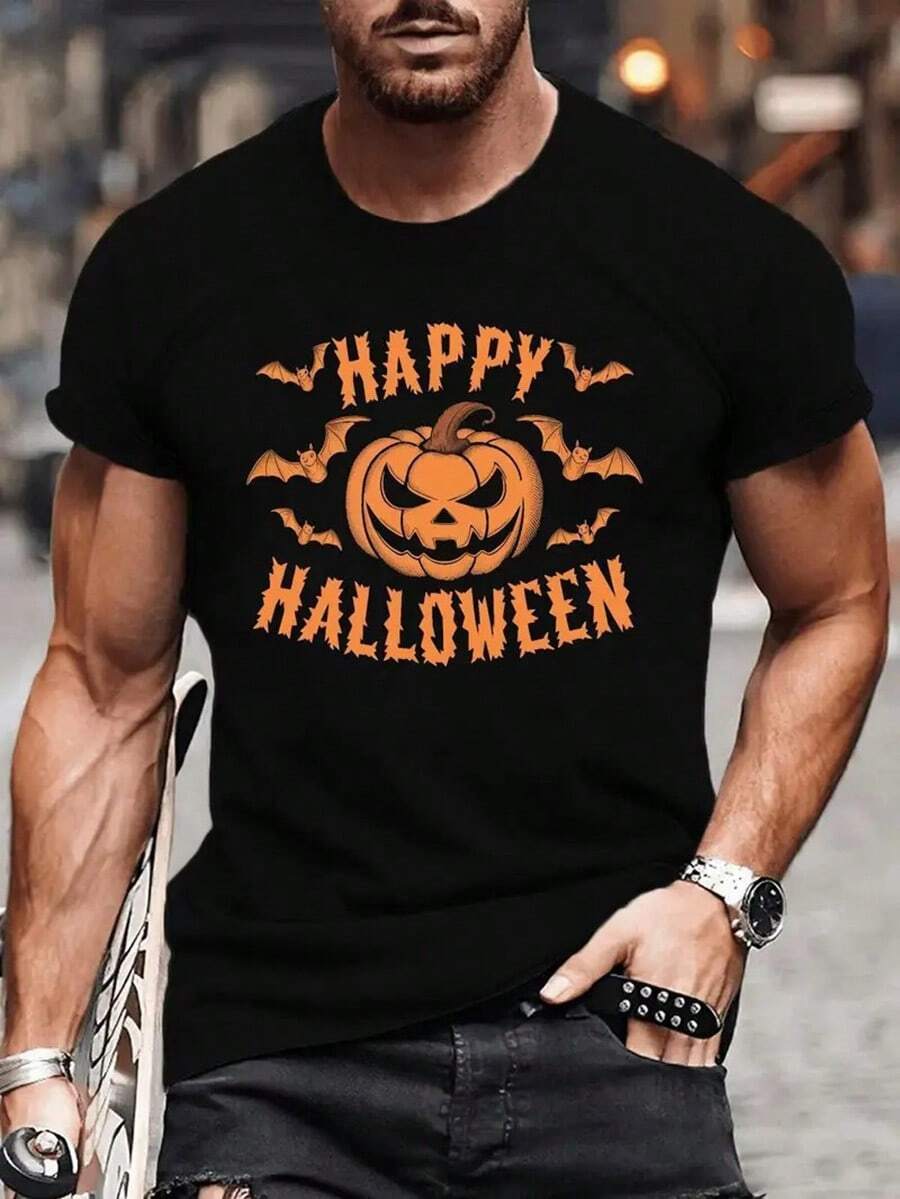 100% algodón suave, mangas cortas cómodas, estampado vintage único, ropa informal de verano para hombres: elegante y cómoda. - Negro - Ver 1