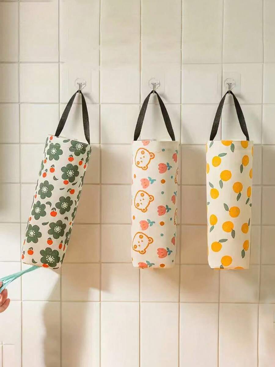 1pc Wall-Mounted Plastic Bag Dispenser Storage Rack, Garbage Bag/Storage Bag Holder, Kitchen Plastic Bag Organizer Hanging Bag, Multi-Functional Garbage Bag/Storage Bag, Floral & Fruit Pattern Wall-Mounted Versatile Garbage Bag Storage Hanging Bag, Suitable For Home, Kitchen, Summer Beach Party, Food, Camping, Storage, Room Decor, Kitchen Accessories