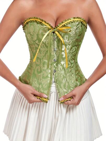 1 件女士提花紧身胸衣，塑腰提胸，可调节后系带，适合万圣节、宴会