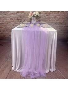 1pc Decorative Wedding Arch Tablecloth, Bridal Shower Decor, Romantic Pearl Lace Tablecloth, Embroidered Sheer Wrinkle-Resistant White Dessert Table Cloth For Events, Chiffon Lace