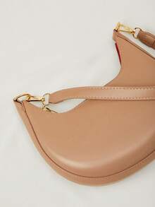 1 Peça Bolsa de Ombro/Axila Feminina em Formato de Lua Crescente com Bloco de Cor Marrom Café, Design Minimalista da Moda, Presente de Natal de Outono/Inverno - Caqui - Visão 5