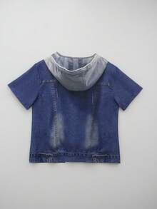 Áo thun ngắn tay nữ cỡ lớn chất liệu denim tổng hợp [Họa tiết denim/Họa tiết denim tổng hợp] Thanh lịch, phong cách thường ngày, thích hợp cho kỳ nghỉ - Màu xanh lam - Xem 6