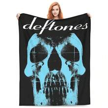 Retro  Metal Band Tour Throw Blanket Fleece Bedding Skull Horror Throw Blankets Comfortable Soft For Travel Bedspreads - màu đen - Xem 1