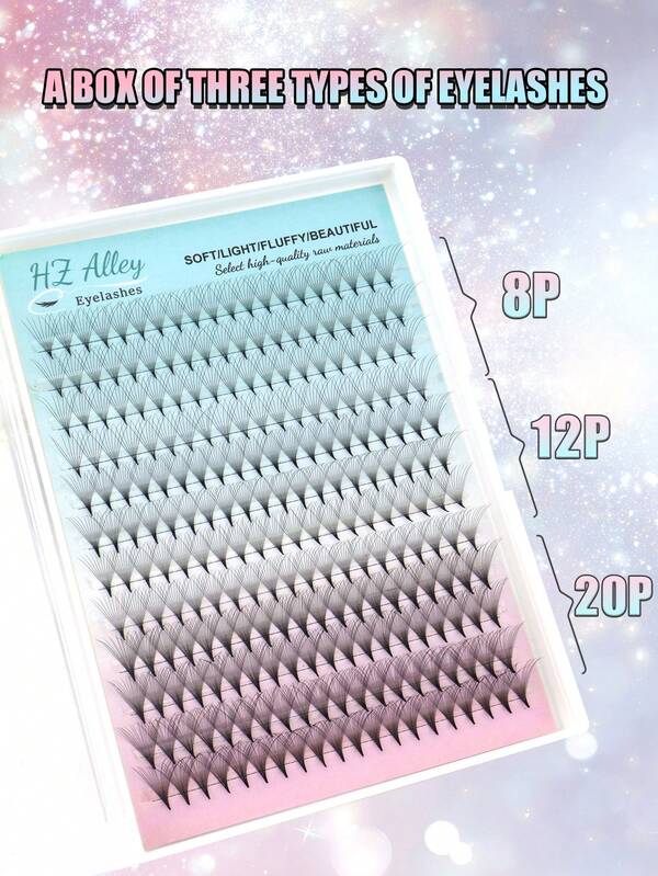 240 peças 0,07mm Cílios Postiços Ultrafinos Mistos 8D/12D/20D, Material de Cílios Premium Natural Florescente Feito à Mão Fofo e Encaracolado, Confortável e Leve, Grande Capacidade Reutilizável