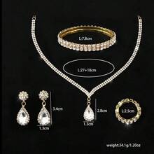 1 Set Classic Fashionable Luxury Full Crystal Teardrop Necklace, Earrings, Bracelet 4-Piece Jewelry Set, Suitable For Parties And Everyday Wear