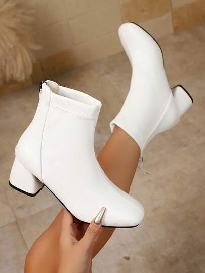 Boots For Women, Women's Ankle Boots, Square Toe Fashion Booties With Comfortable Sole & Rear Zipper, Essential Fall Winter Boots For Women, Black Boots For Women, White Boots, Heeled Boots For Women, Shoes For Women, Wedding Shoes, Winter Boots Women,Halloween