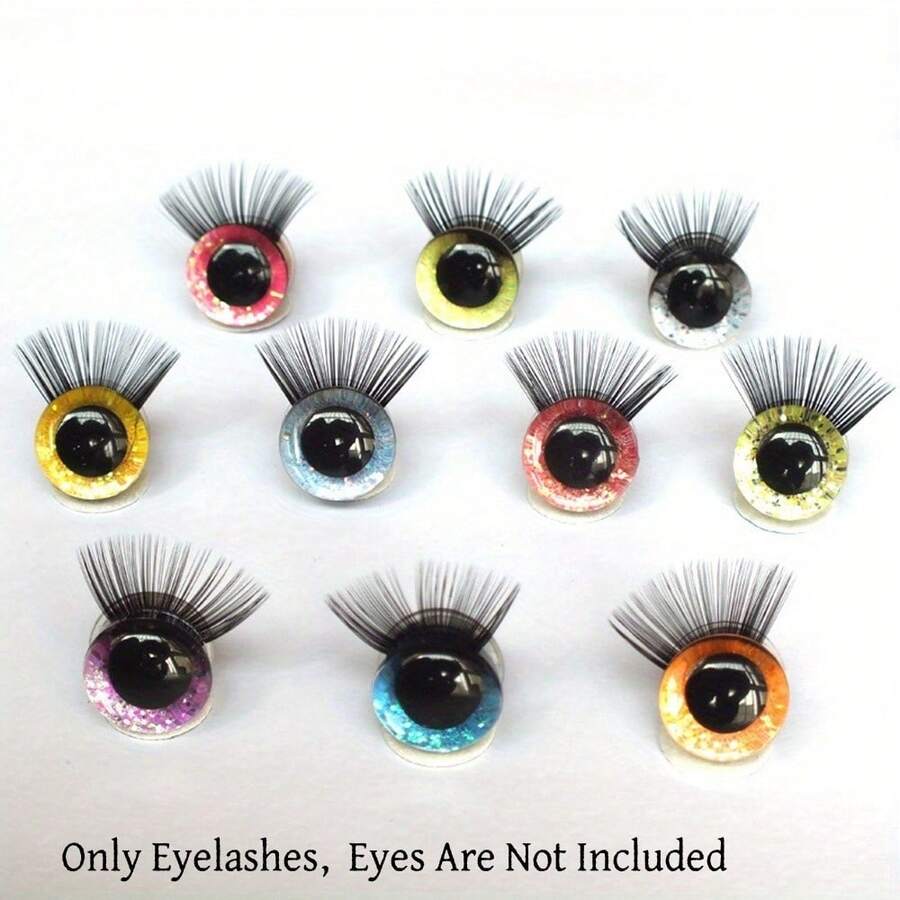 10/20pcs Black False Eyelashes, Suitable For Doll Making, Eye Makeup Accessories, Craft Making, Plastic Crochet False Eyelashes, Applicable For Amigurumi Dolls, Teddy Bears, Animal Making (Excluding Eyes) - Black - View 1