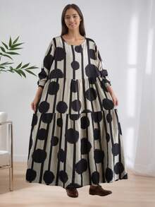 AZAH Bluzki, Jesienna nowość 2025, Luźna sukienka z okrągłym dekoltem i długimi rękawami, Sukienka damska w rozmiarze plate, Luźna sukienka plażowa w stylu boho na wakacje, Sukienka bazowa, Jedna sukienka, Długa sukienka jesienna