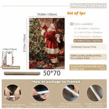 1 pièce, canevas murale, Décoration murale de Noël encadrée, Décoration vintage du Père Noël, Peinture d'arbre de Noël, Père Noël portant des cadeaux, Art de Noël, Affiche de Noël d'hiver, Peinture à l'huile de Noël vintage, Art des fêtes, Peinture à l'huile de style campagnard, Ornements de Noël