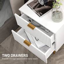HOMCOM Nightstand, Bedside Table With 2 Drawers, Side End Table With Metal Legs For Bedroom, White - 白色 - 查看 4