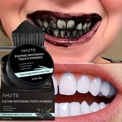 AHVTE 30克竹炭薄荷黑牙粉，清新口气，深层清洁，口腔护理，绽放自信笑容，持久薄荷香，竹炭配方，带来更健康洁白的笑容