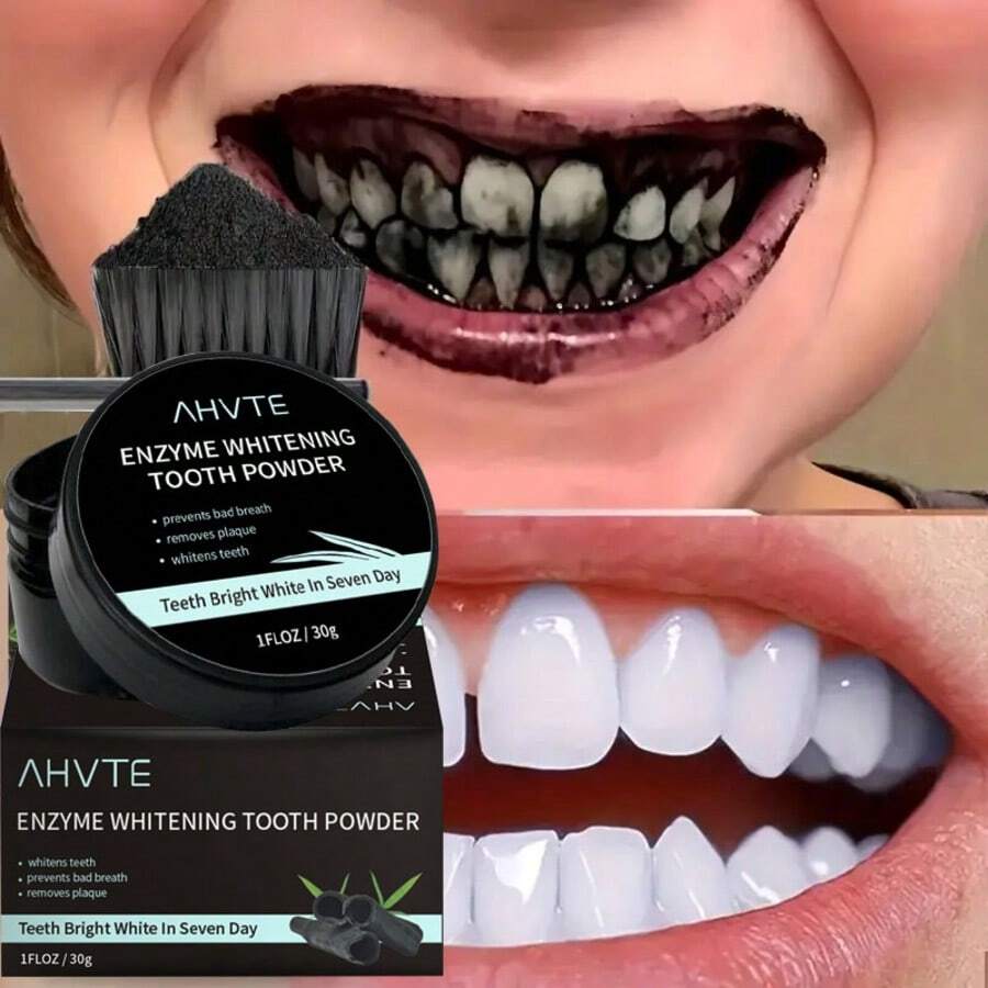 AHVTE Bột đánh răng than tre bạc hà đen 30g, hơi thở thơm mát, làm sạch sâu, chăm sóc răng miệng, nụ cười tự tin rạng rỡ, hương bạc hà lâu trôi, công thức than tre cho nụ cười khỏe mạnh và trắng sáng hơn - màu đen - Xem 1