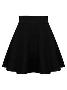 Keke Bloomly 新款加大码女式纯黑色高腰半身裙，适合秋季、春季、夏季穿着，都市风格，时尚百搭，可用于休闲、工作、约会、派对、返校等各种场合。 - 黑色 - 查看 8