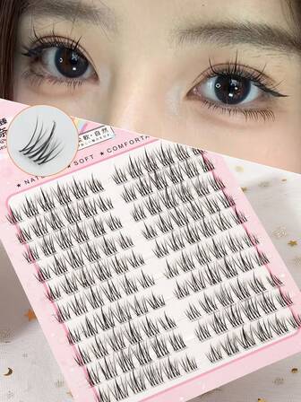 Japanese And Korean Natural Imitation Mink Hair Individual Eyelashes, Slim And Fluffy, Comfortable To Wear, Essential Makeup Tools For Beginners And Daily Commuting, Reusable, 60 Clusters /100 Clusters /120 Clusters.