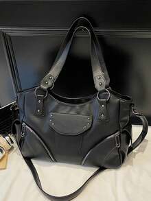 Large Capacity Solid Color Women's Shoulder Bag, Fashion Ladies Handbag With Roomy Space, Personalized Shoulder Crossbody Bag, Suitable For Daily Use, School, Outing, Shopping, Gift, Travel, Commuting - Black - View 8