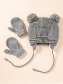2pcs/Set 1-2 Years Old Toddler/Kids Warm Hat And Gloves Set, Autumn/Winter, Minimalist Cute Solid Color Knit Beanie, Cozy Winter Hat, Suitable For Daily Wear, Outdoor Leisure And Commuting Accessories - 2PC - View 11