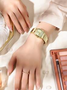 Đồng hồ nữ thạch anh, thời trang cao cấp, dây đeo bằng thép không gỉ, chống nước, kèm hộp đựng, thanh lịch, đa năng, phù hợp cho công sở và thường ngày, mặt đồng hồ hình chữ nhật cổ điển. - trắng - Xem 7