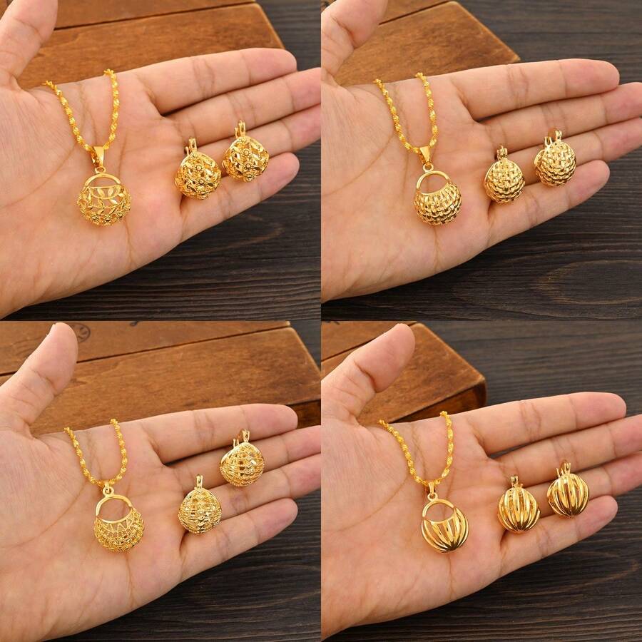 1 Set Golden Color Hollow Jewelry Set, Classic Earrings & Necklace 2 Pieces Set, Minimalist Cute Geometric Set, African Arabic European & American Women Jewelry Gift, Holiday Party Wedding Engagement Gift