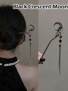 1pc Vintage Black Elegant New Chinese Style Ancient Bowknot Tassel Hair Clip, Suitable For Women All Seasons Daily Wear, Birthday, Valentine's Day, New Year, Christmas, Halloween, Back To School Gift, Fall Fashion, Halloween Hair Accessories, Christmas Gifts, Head Accessories - Multicolor - View 14