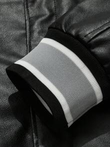 Giacca da baseball nera da uomo, di alta qualità, con ricami, in stile moda di strada, abbigliamento sportivo casual classico retrò, patchwork in pelle sintetica, maniche lunghe, stile hip-hop, motociclista, grunge, autunno/inverno