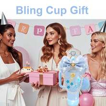 QY Bling Cup Accessories For 40/30/20 Oz Tumbler With Handle Including Glitter Bow Straw Topper, Heart Straw Cover, Pearl Water Bottle Handle Strap, Boot, Pom-Pom, Keychain Charms(Blue) 2216 - 藍色 - 查看 3