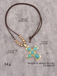 1pc Minimalist Golden Alloy Pendant Necklace, Vintage Cross & Turquoise Necklace, Suitable For Daily Wear And As Gift For Girlfriend/Boyfriend