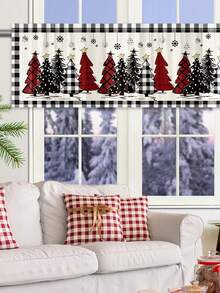 1 Stück Weihnachtsvorhang Gardine, Sonnenschutzvorhang mit Weihnachtsbaum & Schwarz-Weiß Gitter Design, bedruckte kurze Küchengardinen, Weihnachtshängedekoration, Weihnachtsdekoration für Zuhause, Fröhliche Weihnachten Dekoration, Weihnachtsschmuck, Badezimmerdekoration, Küchendekoration - Weihnachten E - Übersicht 6