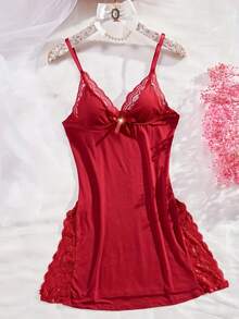 3-Piece Set Of Women's Solid Color Lace Pajamas, Lace Panel, Side Slit Skirt, Sexy Lace Home Sleepwear - 混合色 - 查看 5