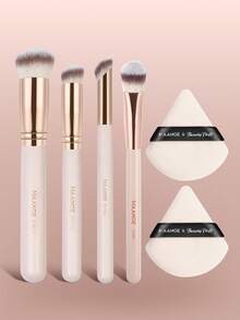 MAANGE 5支/6支/8支装面部化妆刷套装，3支化妆刷+2个三角粉扑，粉底刷，遮瑕刷，柔软刷毛，适合化妆工具，旅行装，圣诞礼物，化妆刷套装，化妆刷套装，化妆刷组合，化妆刷套装，全套化妆工具，化妆刷套装，化妆刷礼盒