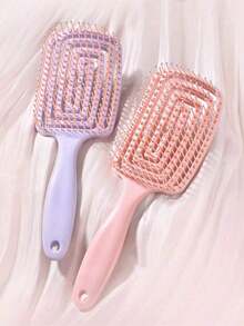 1pc Hollow Comb, Wet & Dry Massage Comb, Portable Wide-Tooth Styling Comb, Women Long Hair Volumizing Brush, Body Care, Hairstyling Set, Salon & Travel Essential - Multicolor - View 1
