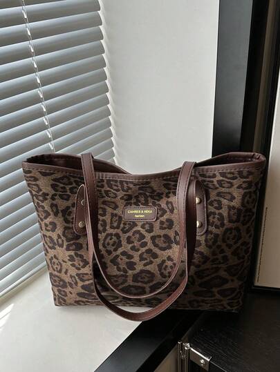 New Vintage Leopard Print Large Capacity Handbag For Women. Zipper Opening, Lightweight Minimalist Shoulder Bag. Suitable For Daily Casual, Commuting, Work And Student Use. Leopard Print Bag, Leopard Print Revival, Animal Print Women's Bag, Retro Women's Bag, Women's Handbag, Must-Have Item For College