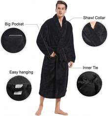 Cozy Plush Fleece Robe With Pockets For Men - Dark Grey - Dark Grey - View 8