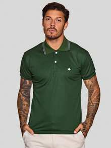 MEN'S POLO COLLAR SHIRT CASUAL BUTTON SLIM T-SHIRT PROMOTION - Army Green - View 1