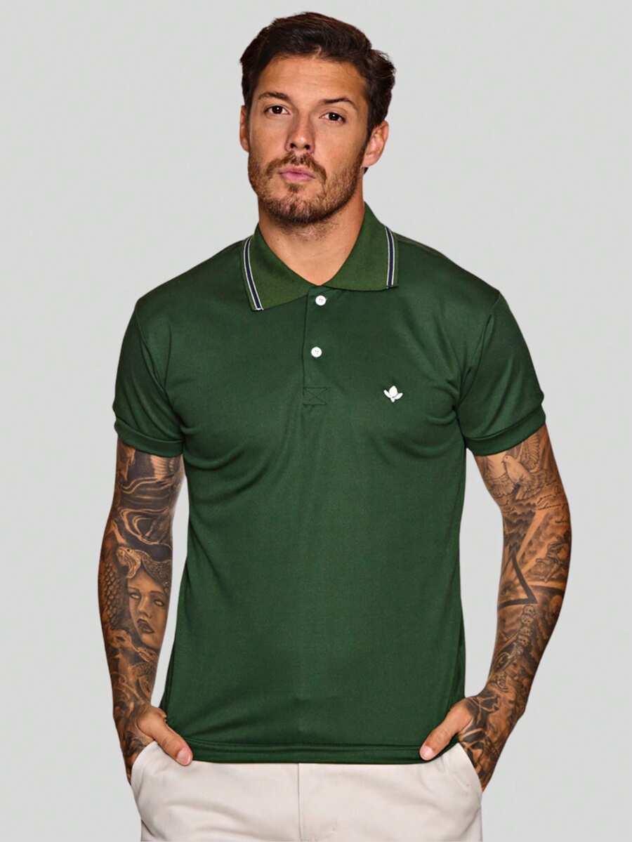 MEN'S POLO COLLAR SHIRT CASUAL BUTTON SLIM T-SHIRT PROMOTION - Army Green - View 1