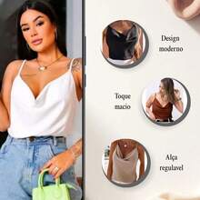 Women's Elegant Boba Collar Tank Top With Adjustable Thin Straps - 米色 - 查看 4